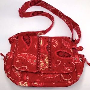 Vera Bradley Red Pink Black & Beige Cotton Bandana -Look Bag w/Adjustable Strap